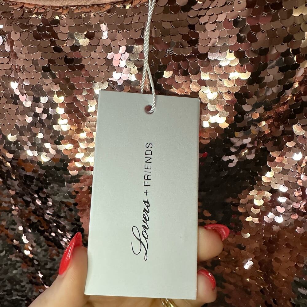 Lovers + Friends Knoll Mini Dress Rose Pink Sequins Strapless Bodycon Size S NWT - Picture 9 of 10